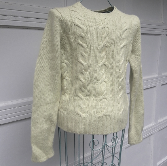 Cashmere Wool Angora Sweater Cable Knit Lt Green S - Picture 3 of 17